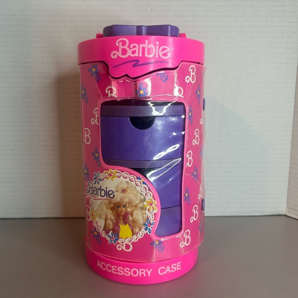 VTG 93 Mattel Barbie Doll Accessory Storage Travel Case Purple Drawers